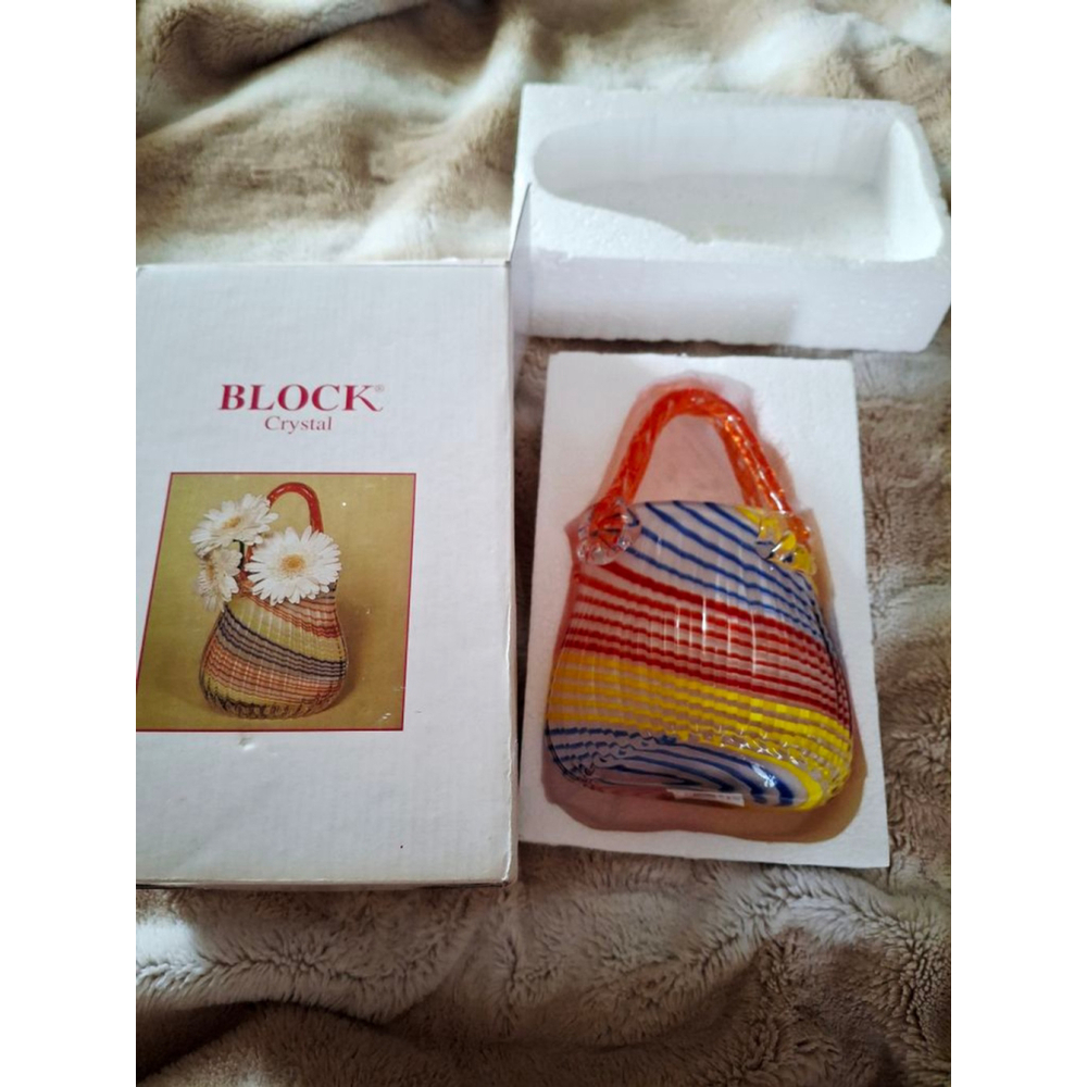 BLOCK Crystal Natalie Glass Handbag Vase mouth blown Multicolor vintage handcut
